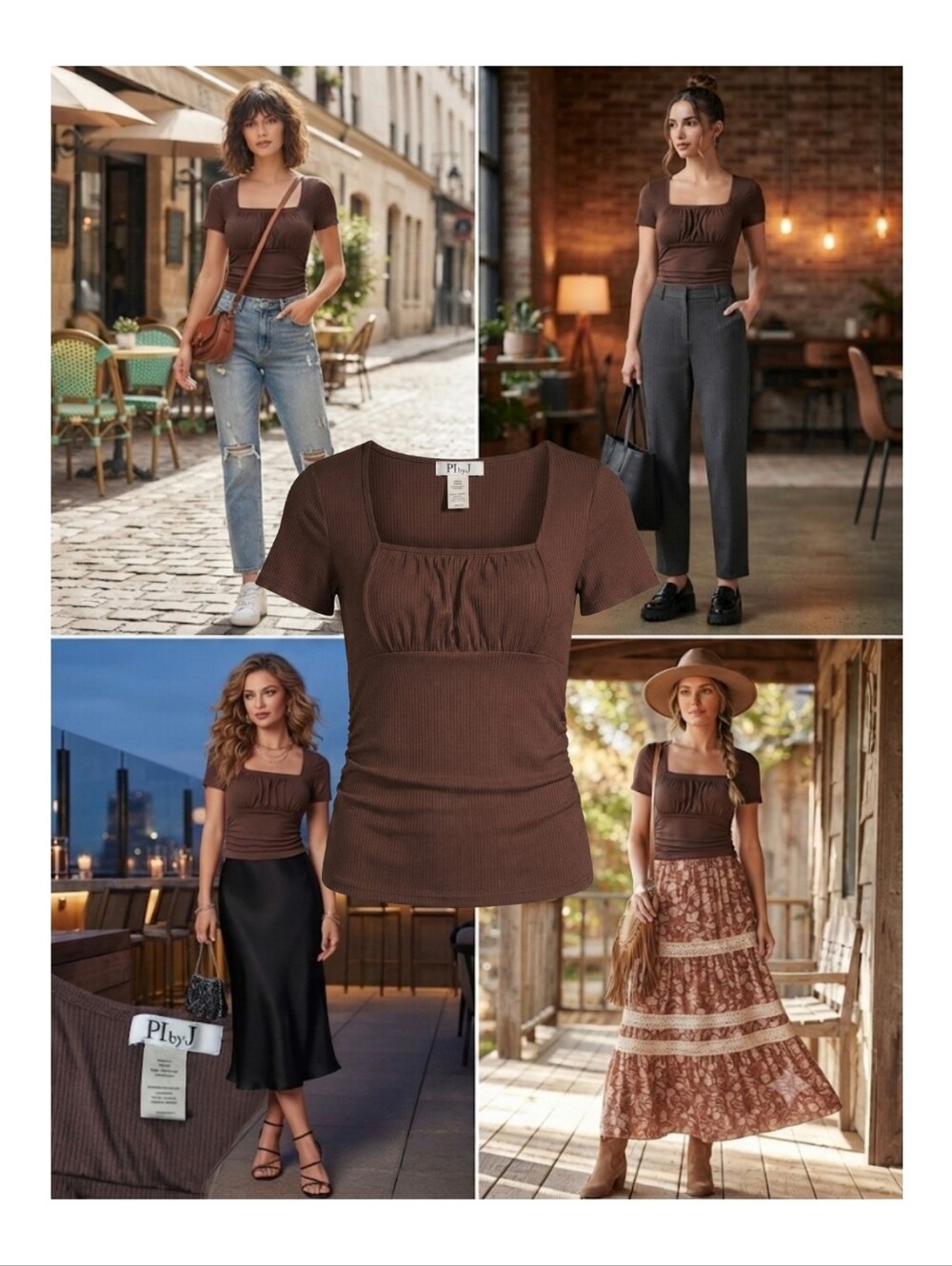 PL by J Brown Ribbed Short Sleeve Scoop Neck Top